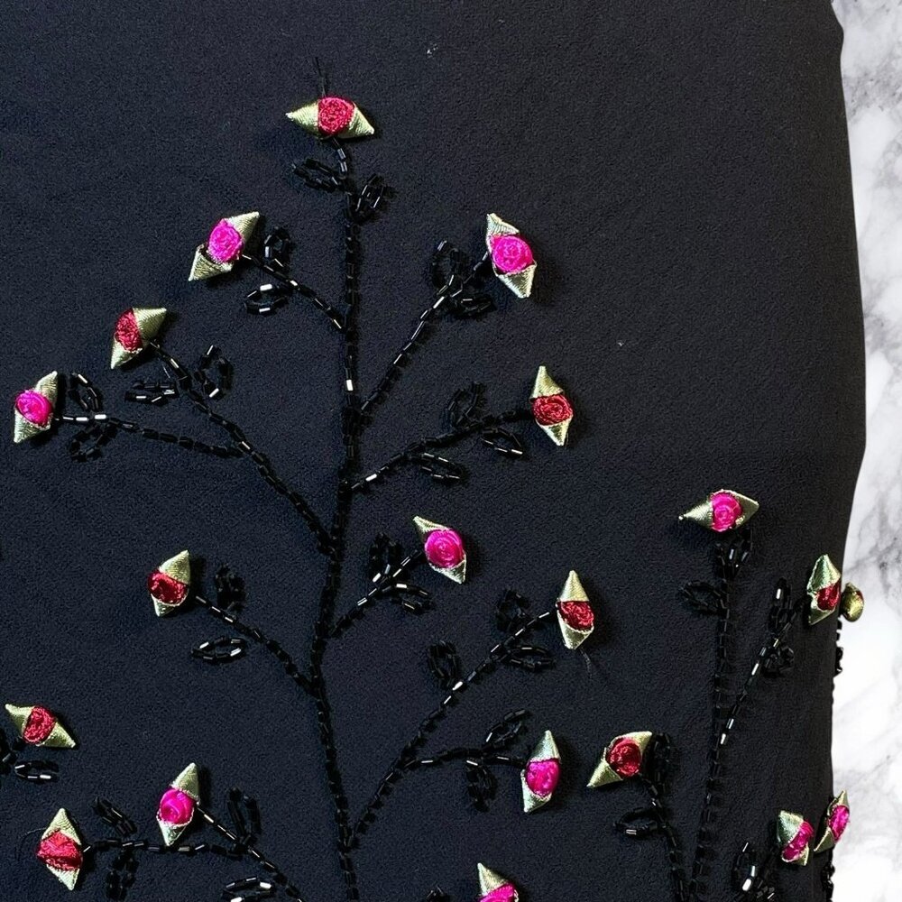 VTG Sue Wong Silk Fit and Flare Midi Rosette Dress in Black - Picture 9 of 13